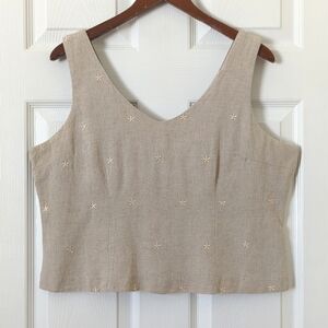 Emblem Coordinates 90's Vintage Embroidered Linen Blend Back Buttoned Tank Top